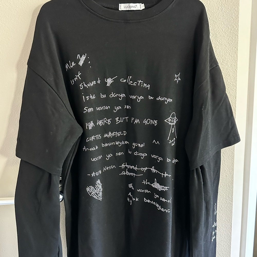 Black Graphic T-Shirt with White Text
